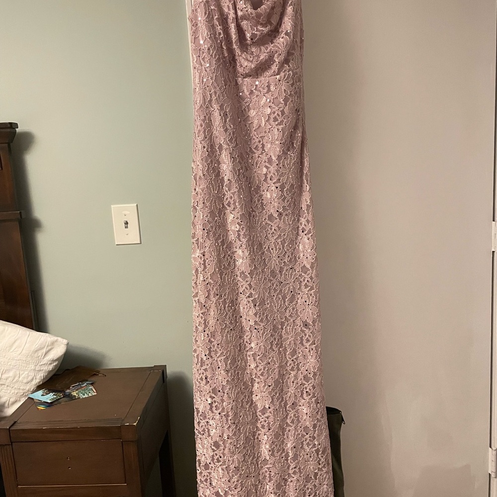 Sequined Lace Cowl-Neck Gown